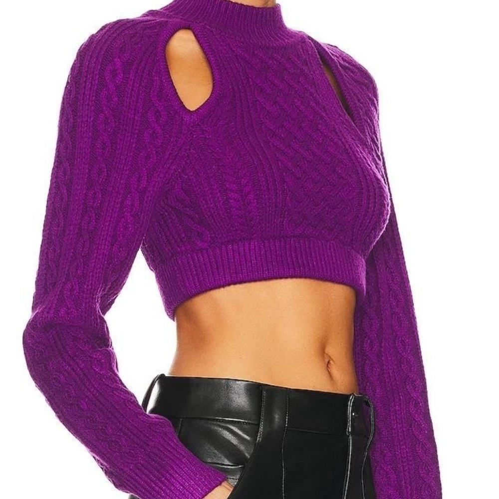 Camila Coelho purple cropped sweater with open back detail, NWT